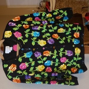 Just B Large L Roses Sequined Cardigan